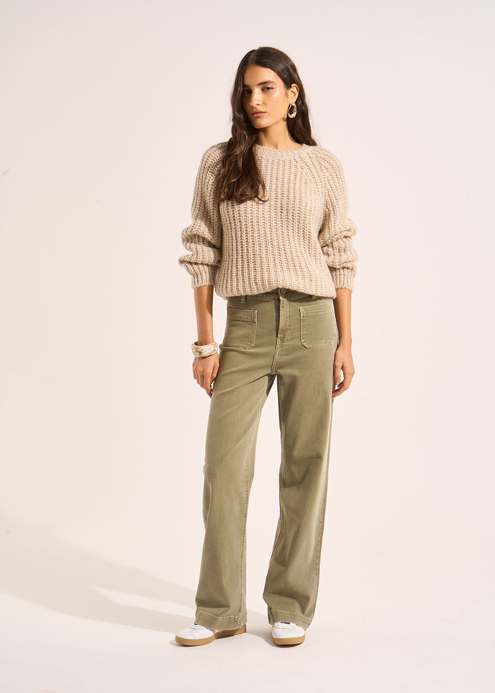 Pantalon coupe large en coton taille haute - Sud Express - 1 - Sud Express