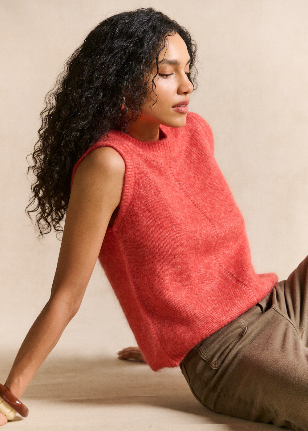Pull sans manches en maille mohair coupe droite - Sud Express - 1 - Sud Express