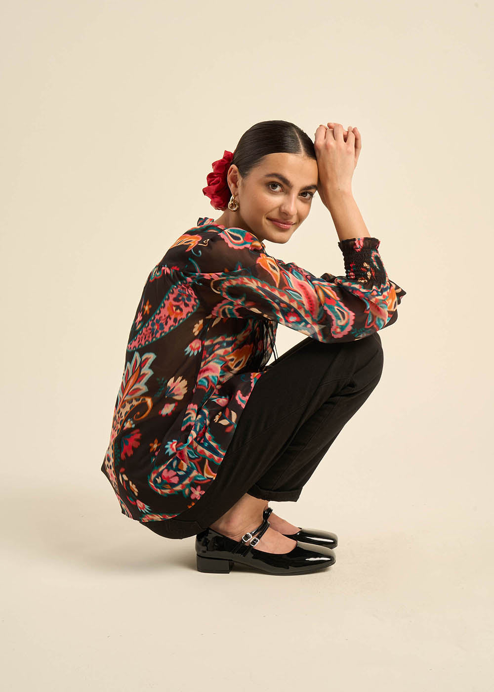 Blouse imprimée avec détails plissés - Sud Express - 6 - Sud Express