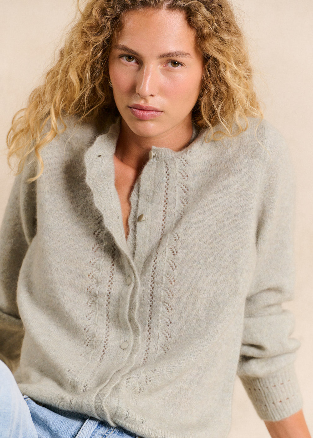 Gilet cardigan en mohair maille ajourée - Sud Express - 1 - Sud Express
