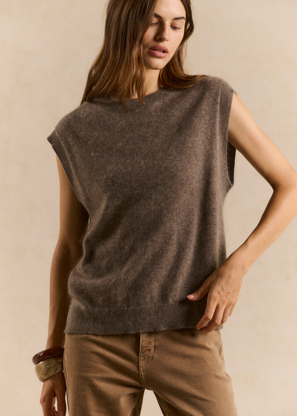 Pull sans manches ample en laine et cachemire - Sud Express - 1 - Sud Express