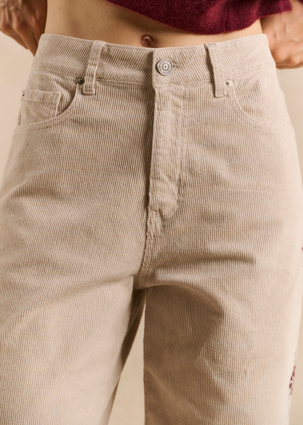 PARBA Pantalon wide-leg en velours côtelé brodé - 2 - Sud Express - Sud Express