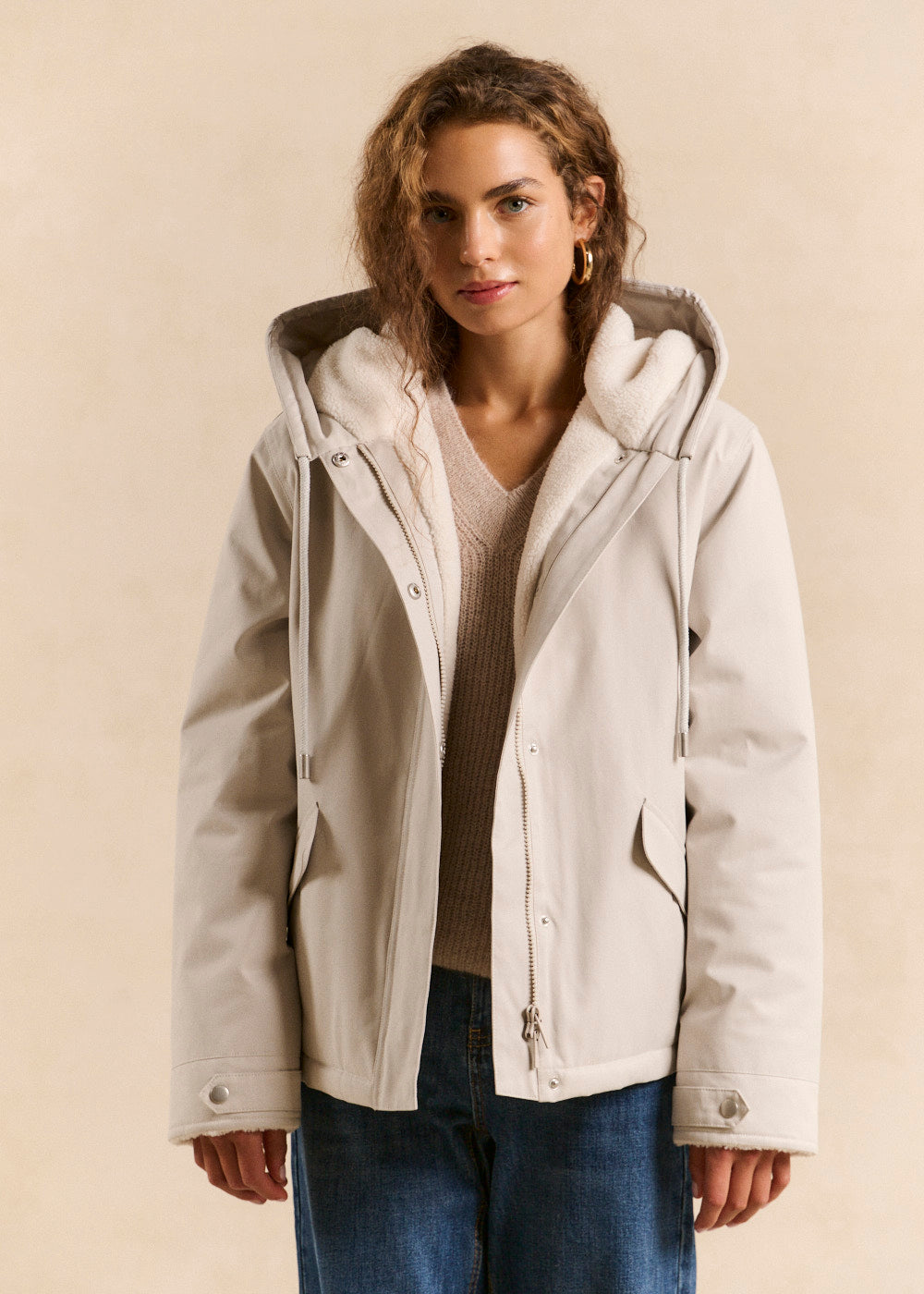 Veste courte déperlante doublée fausse fourrure avec capuche - Sud Express - 5 - Sud Express