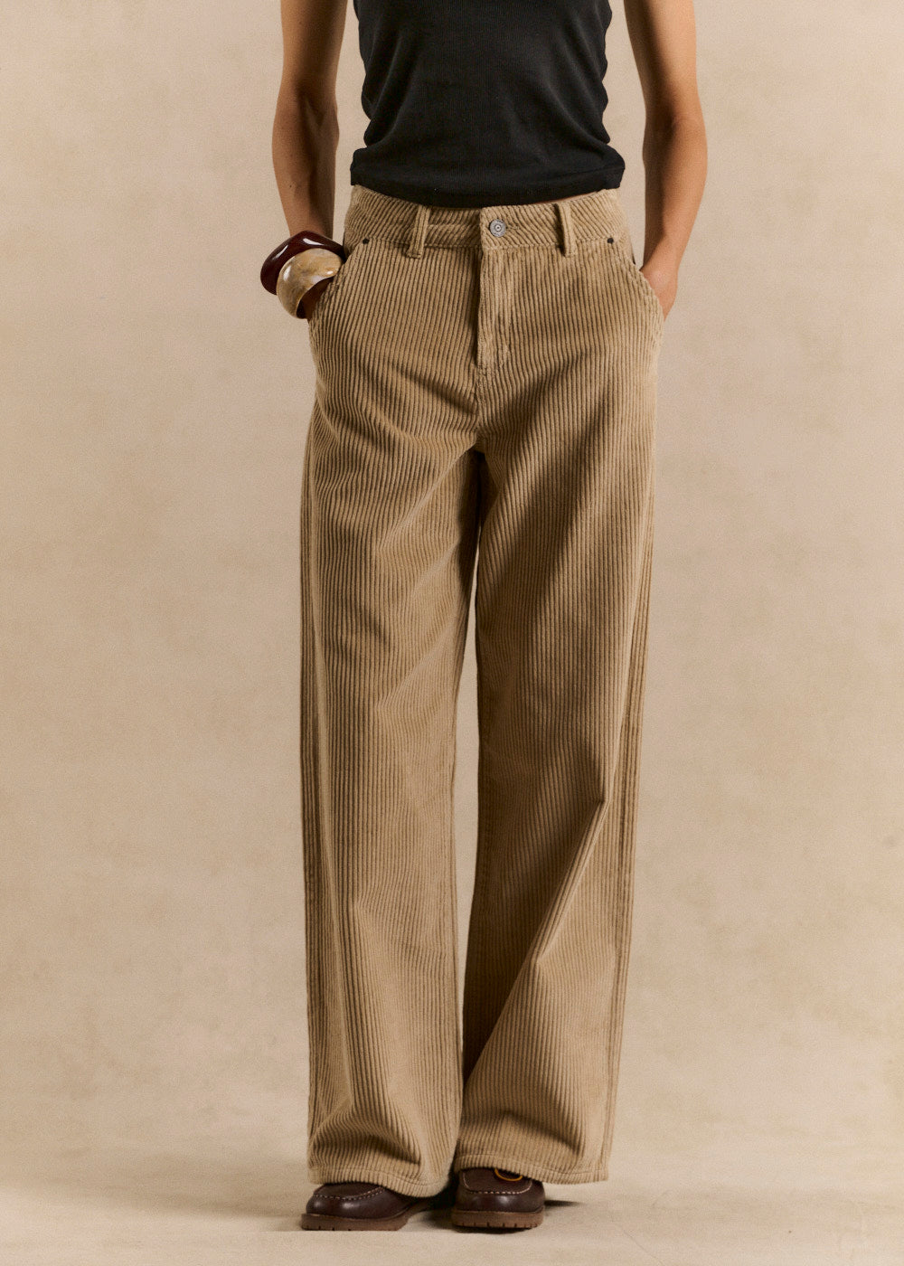 Pantalon large en velours de coton taille haute - Sud Express - 2 - Sud Express