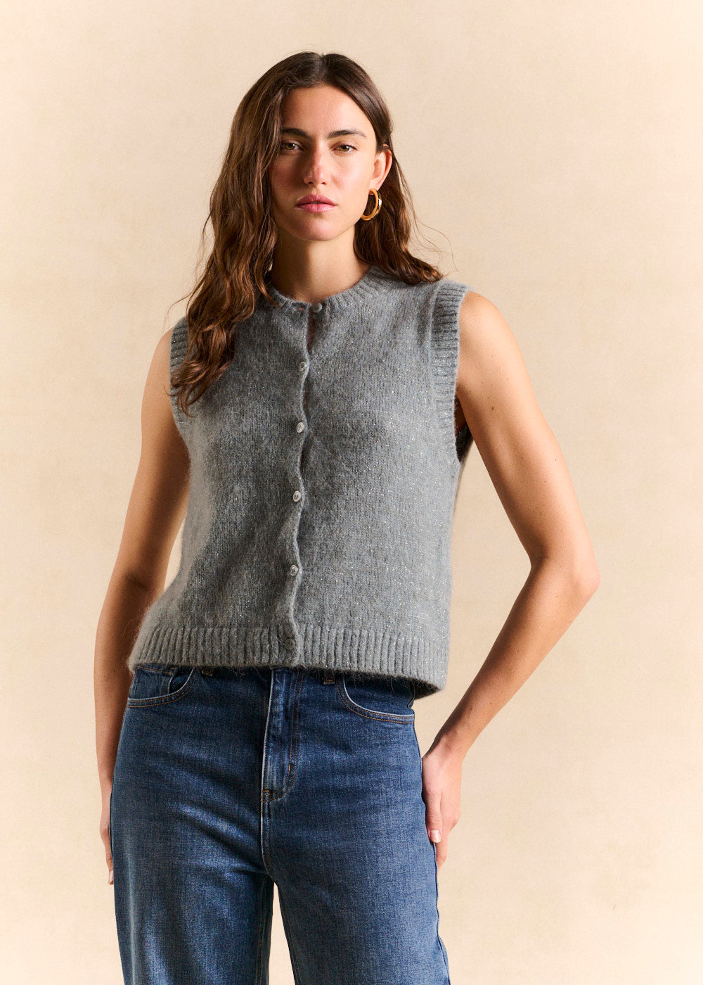 Sleeveless alpaca and lurex vest - Sud Express - 1 - Sud Express