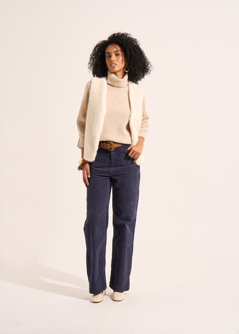 Pantalon large en velours de coton 700 raies taille haute - Sud Express - 1 - Sud Express