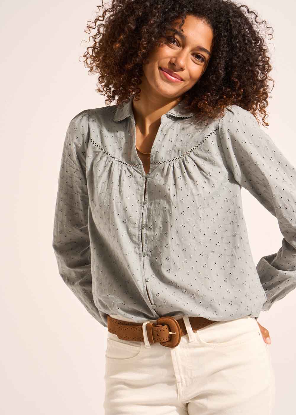 CASSUSY Chemisier en coton avec petites broderies anglaises - 1 - Sud Express - Sud Express