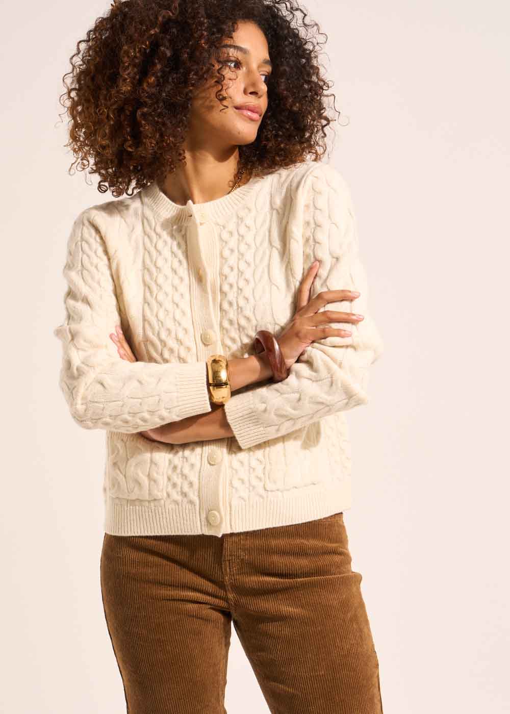 Gilet cardigan torsadé en laine avec poches plaquées - Sud Express - 7 - Sud Express
