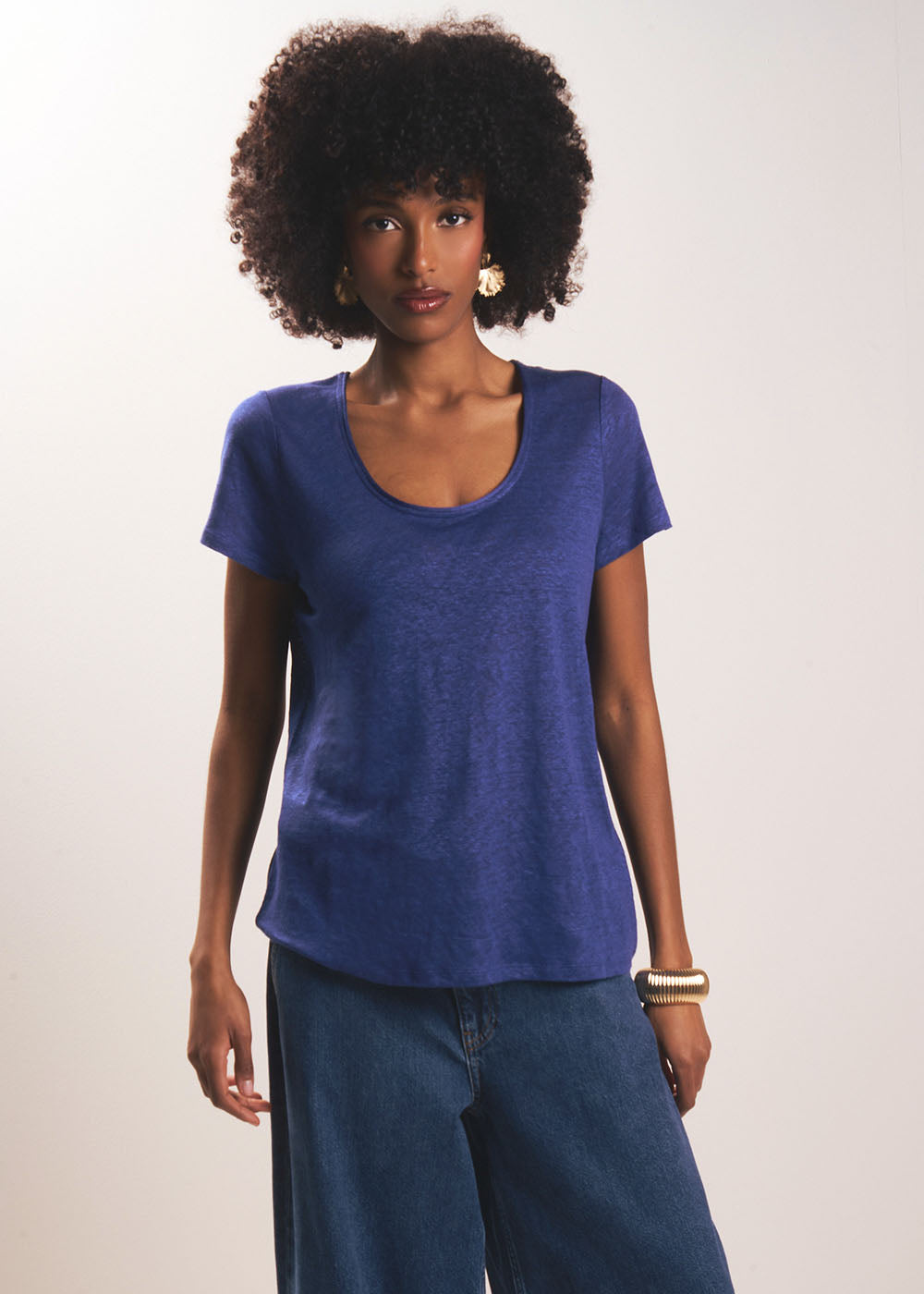 T-shirt en lin col rond ouvert - Sud Express - 5 - Sud Express
