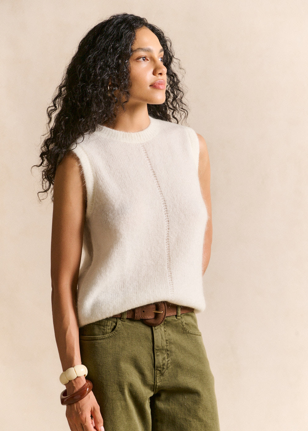 Pull sans manches en maille mohair coupe droite - Sud Express - 4 - Sud Express