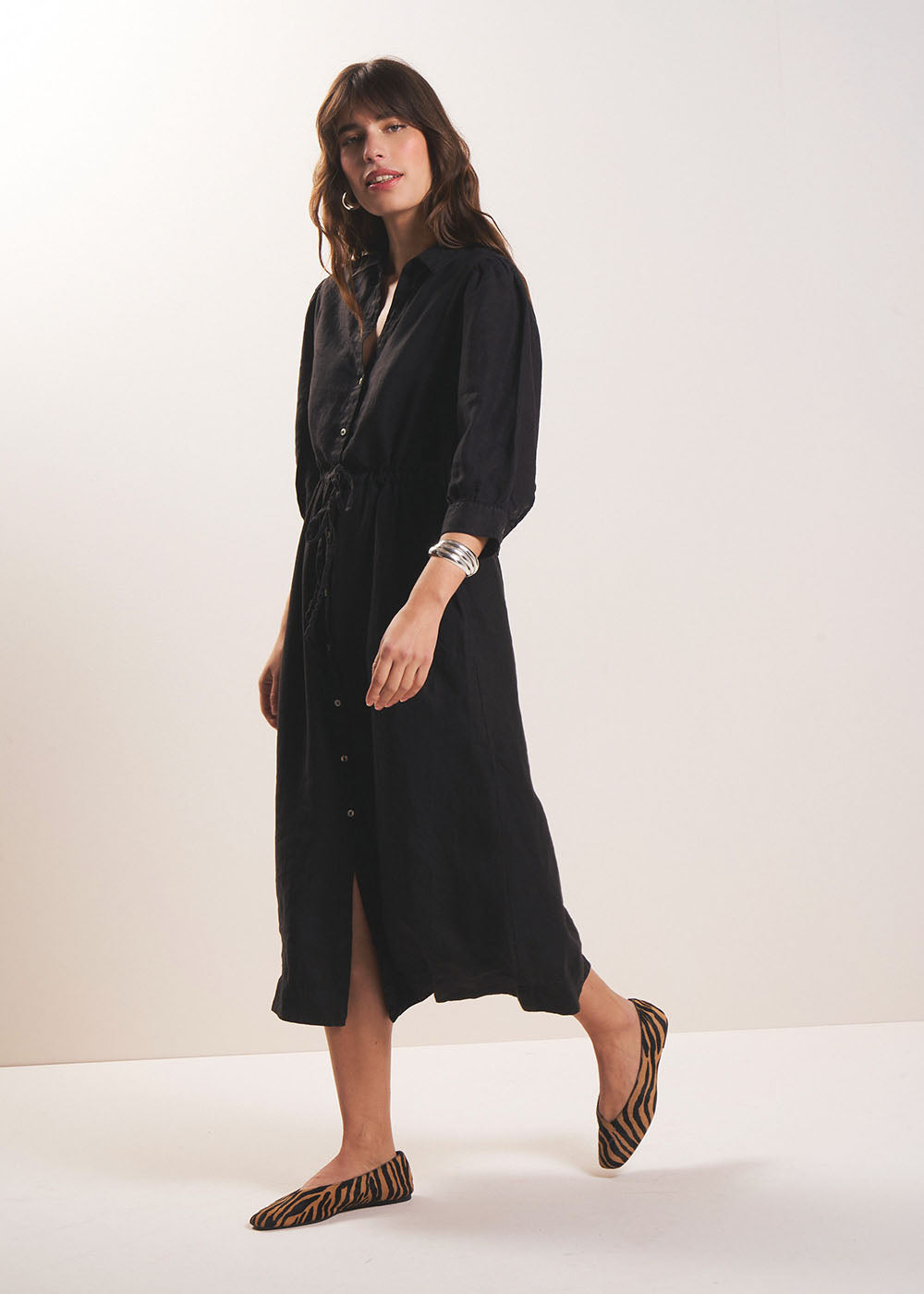 Robe longue en lin avec lien taille - Sud Express - 1 - Sud Express