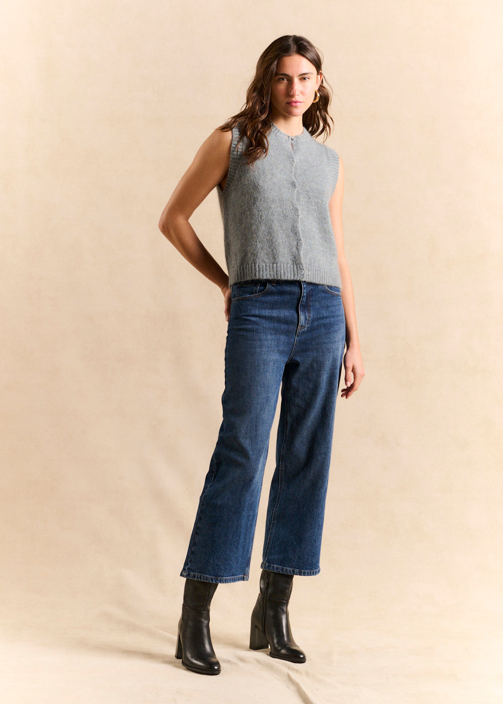Sleeveless alpaca and lurex vest - Sud Express - 5 - Sud Express