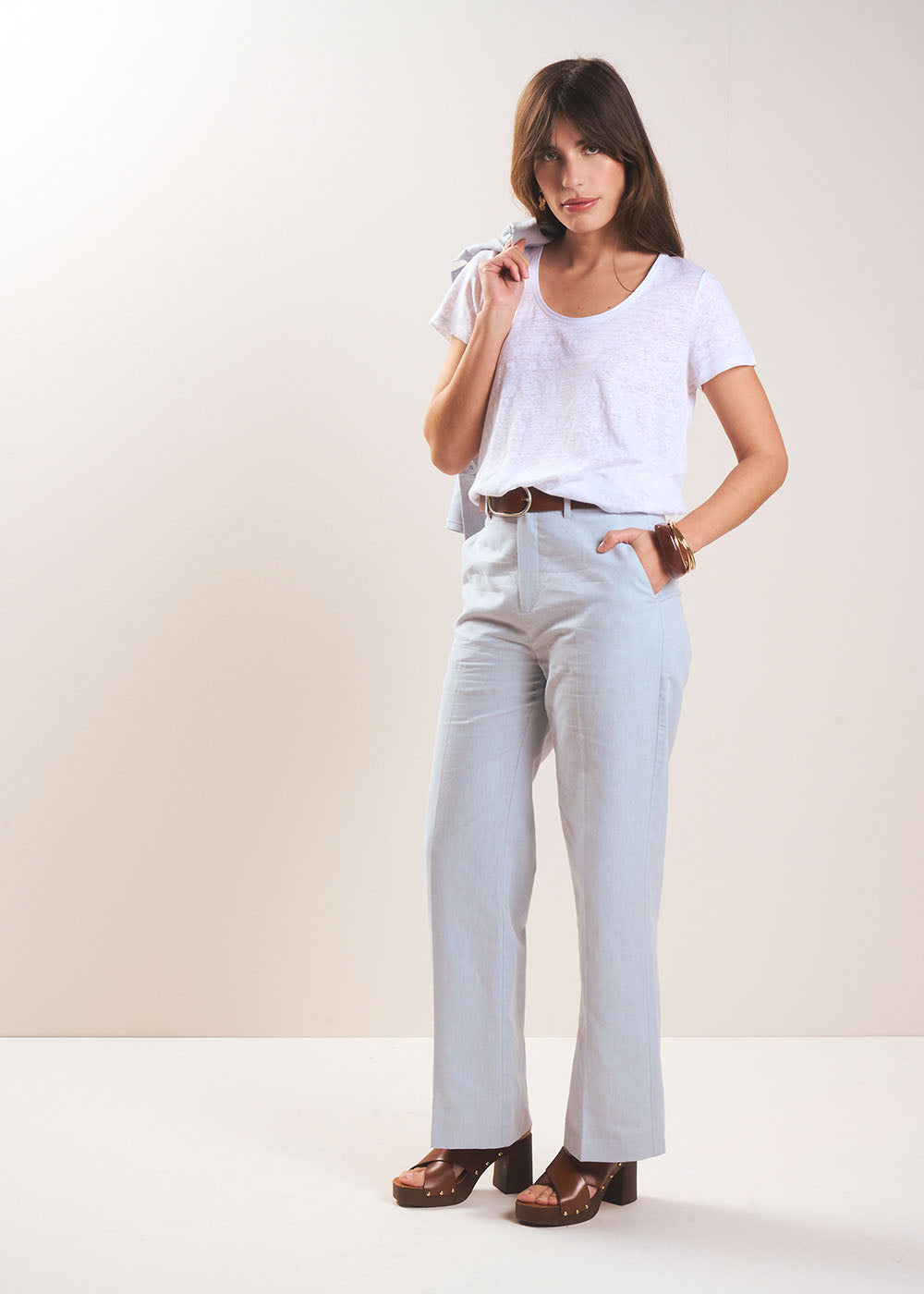 Pantalon tailleur droit en lin - Sud Express - 7 - Sud Express