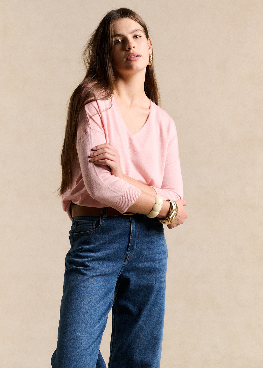Pull col V oversize avec manches mi-longues - Sud Express - 4 - Sud Express