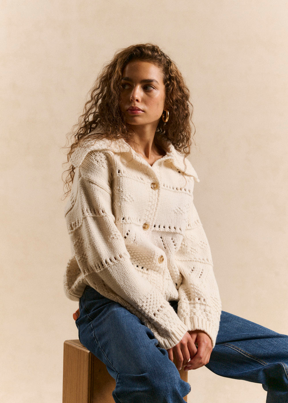 Gilet jacquard fleuri à grand col - Sud Express - 4 - Sud Express