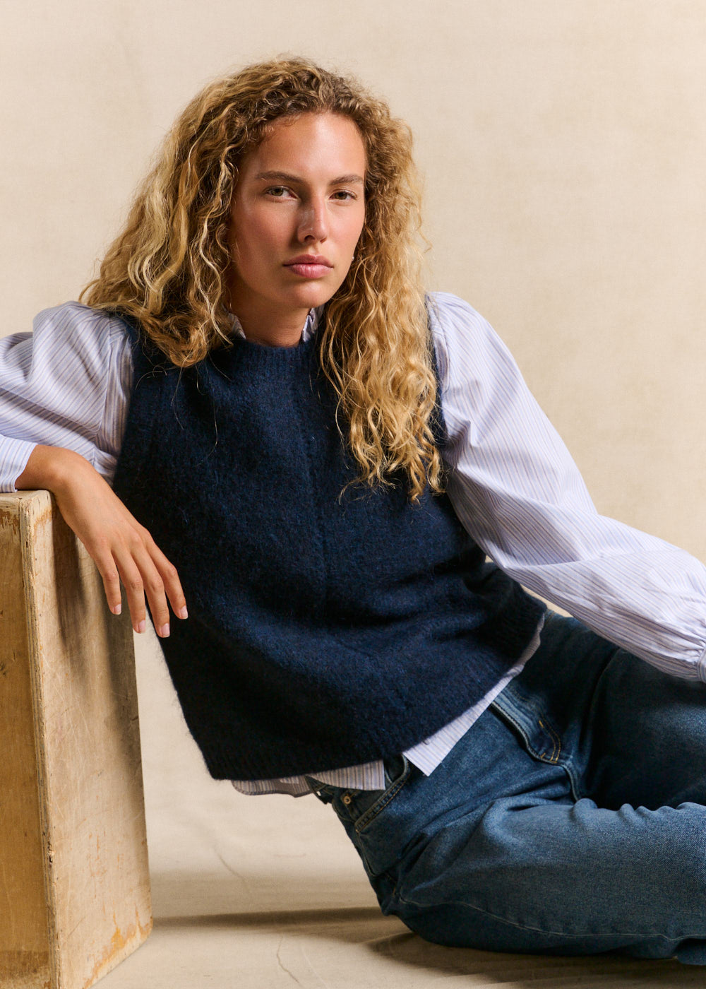 Pull sans manches en maille mohair coupe droite - Sud Express - 1 - Sud Express