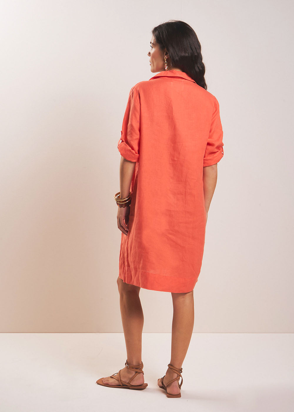 Robe courte en lin col chemisier - Sud Express - 3 - Sud Express