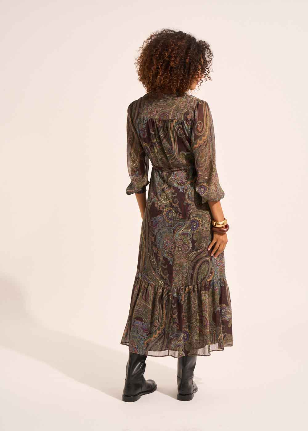 Robe longue à imprimé avec des manches longues bouffantes - Sud Express - 3 - Sud Express