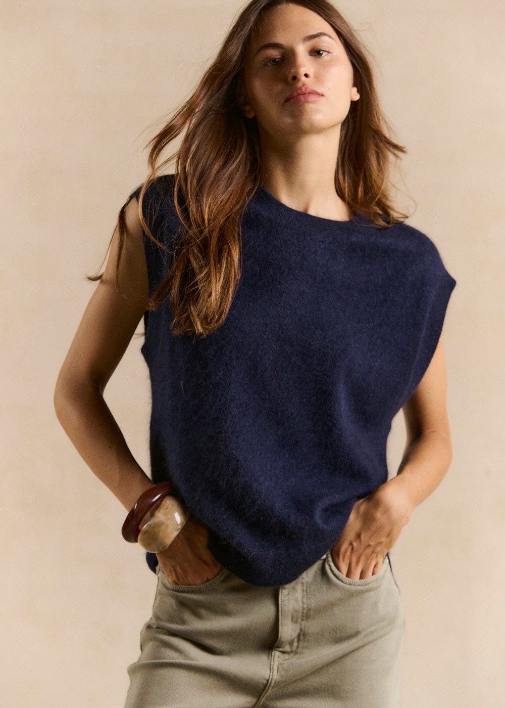 Pull sans manches ample en laine et cachemire - Sud Express - 4 - Sud Express