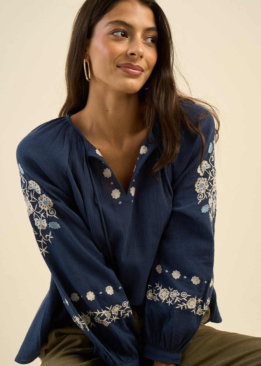 Blouse brodée ample en gaze de coton - Sud Express - 1 - Sud Express