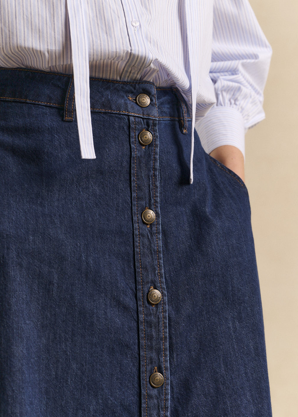 JEANNA Jupe midi évasée en denim boutonnée - 2 - Sud Express - Sud Express