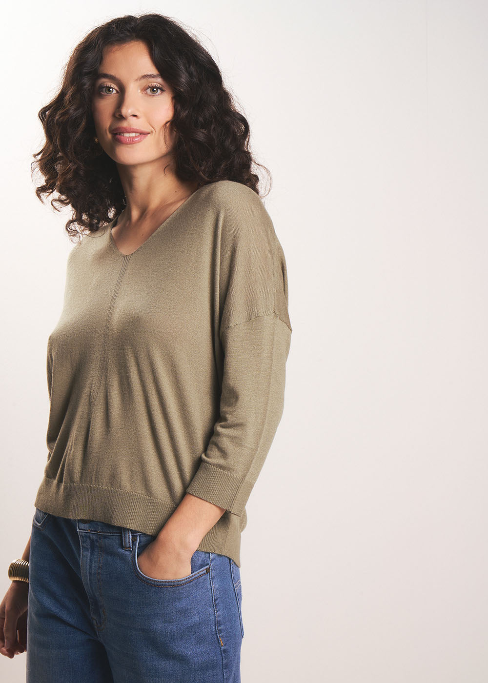 Pull col V oversize avec manches mi-longues - Sud Express - 5 - Sud Express