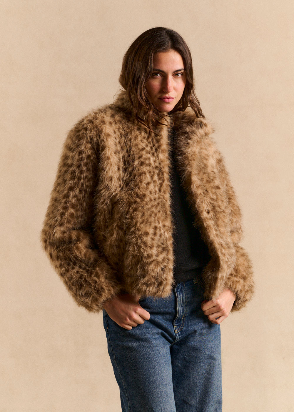 MAMBILY Manteau effet fourrure imprimé biche - 1 - Sud Express - Sud Express