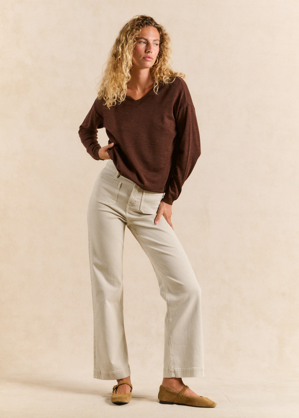 STACY Pantalon coupe large en coton taille haute - 1 - Sud Express - Sud Express