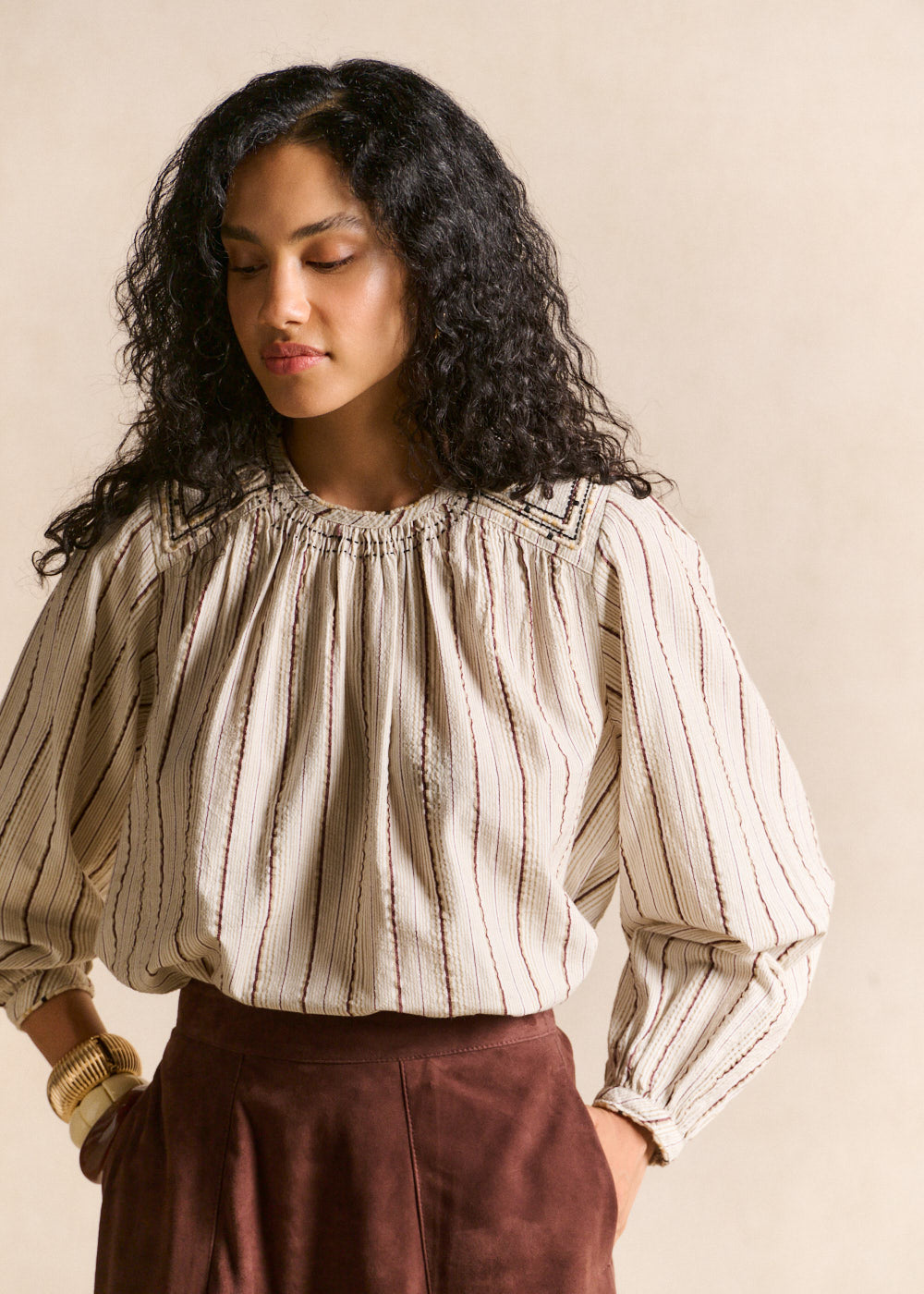 Blouse rayée col rond brodée - Sud Express - 1 - Sud Express