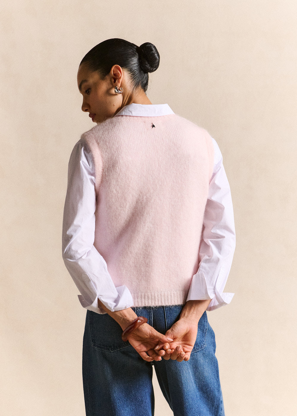 Pull sans manches en maille mohair coupe droite - Sud Express - 3 - Sud Express