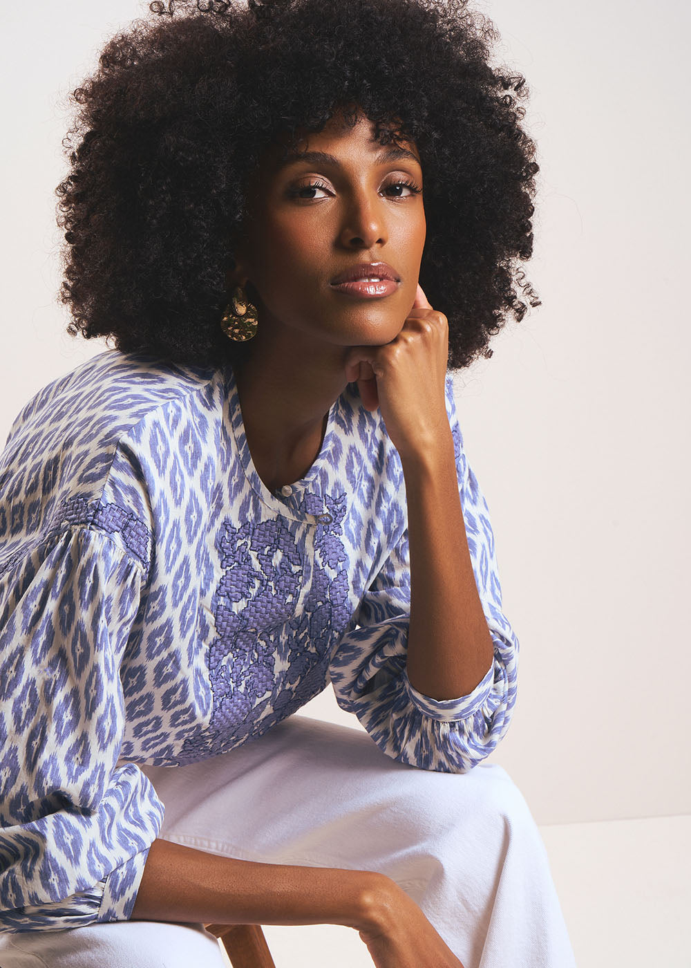Blouse en coton imprimé et col tunisien - Sud Express - 5 - Sud Express