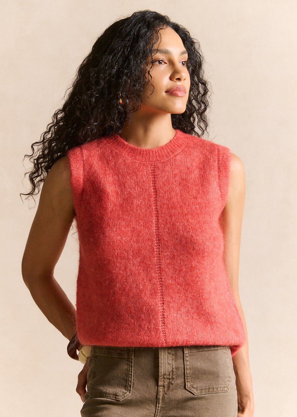 Pull sans manches en maille mohair coupe droite - Sud Express - 4 - Sud Express