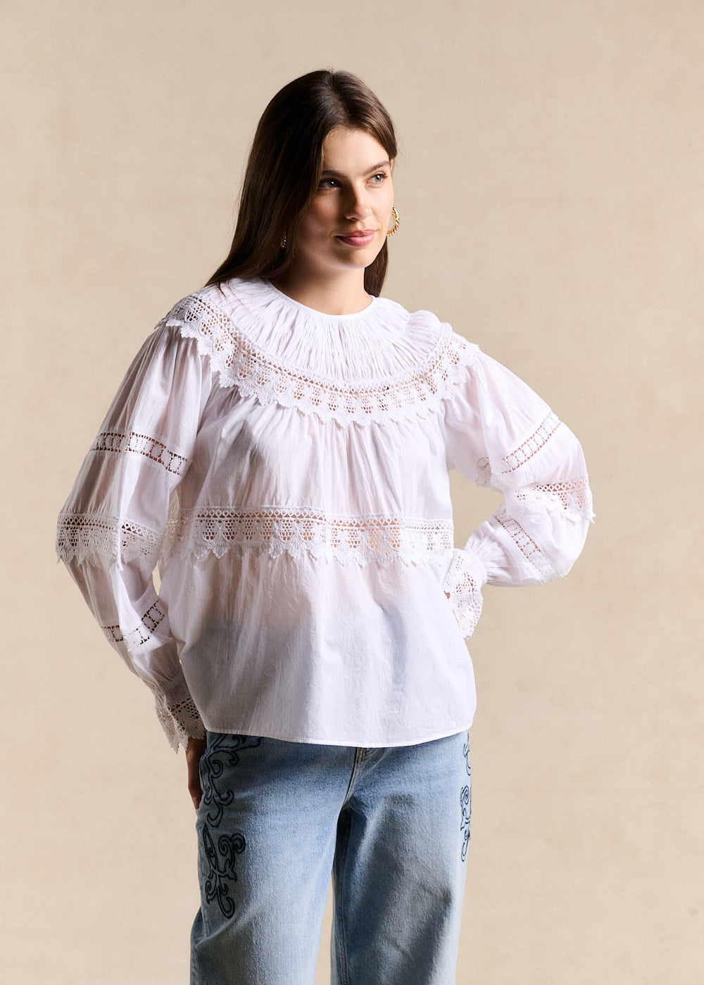 Blouse voile de coton & dentelle - Sud Express - 5 - Sud Express