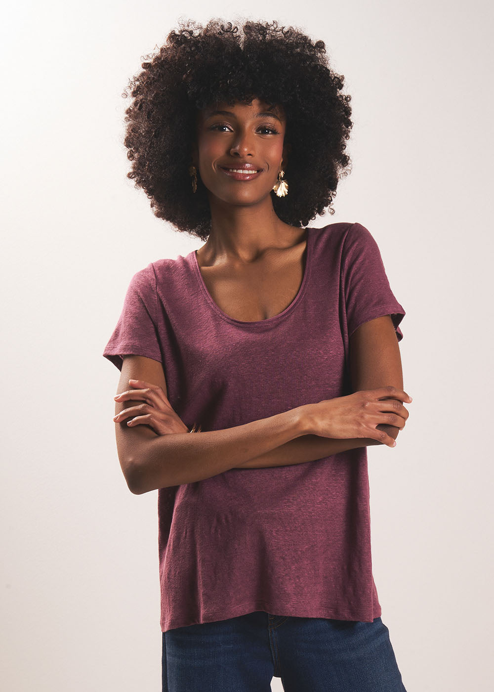 T-shirt en lin col rond ouvert - Sud Express - 5 - Sud Express