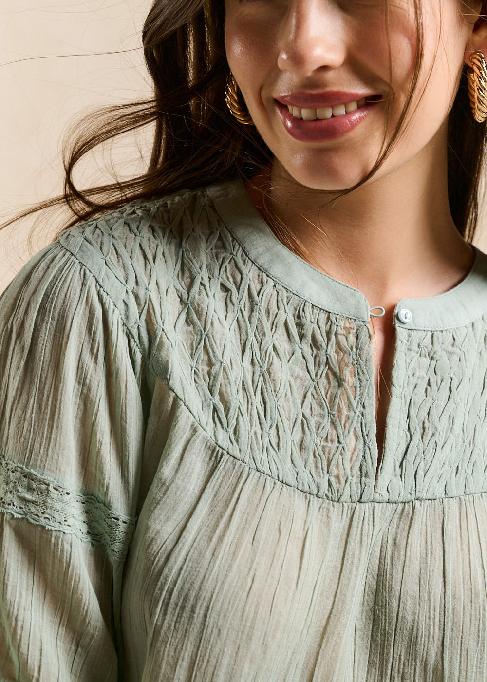 TOLBIA Top en coton à broderie et smock - 2 - Sud Express - Sud Express