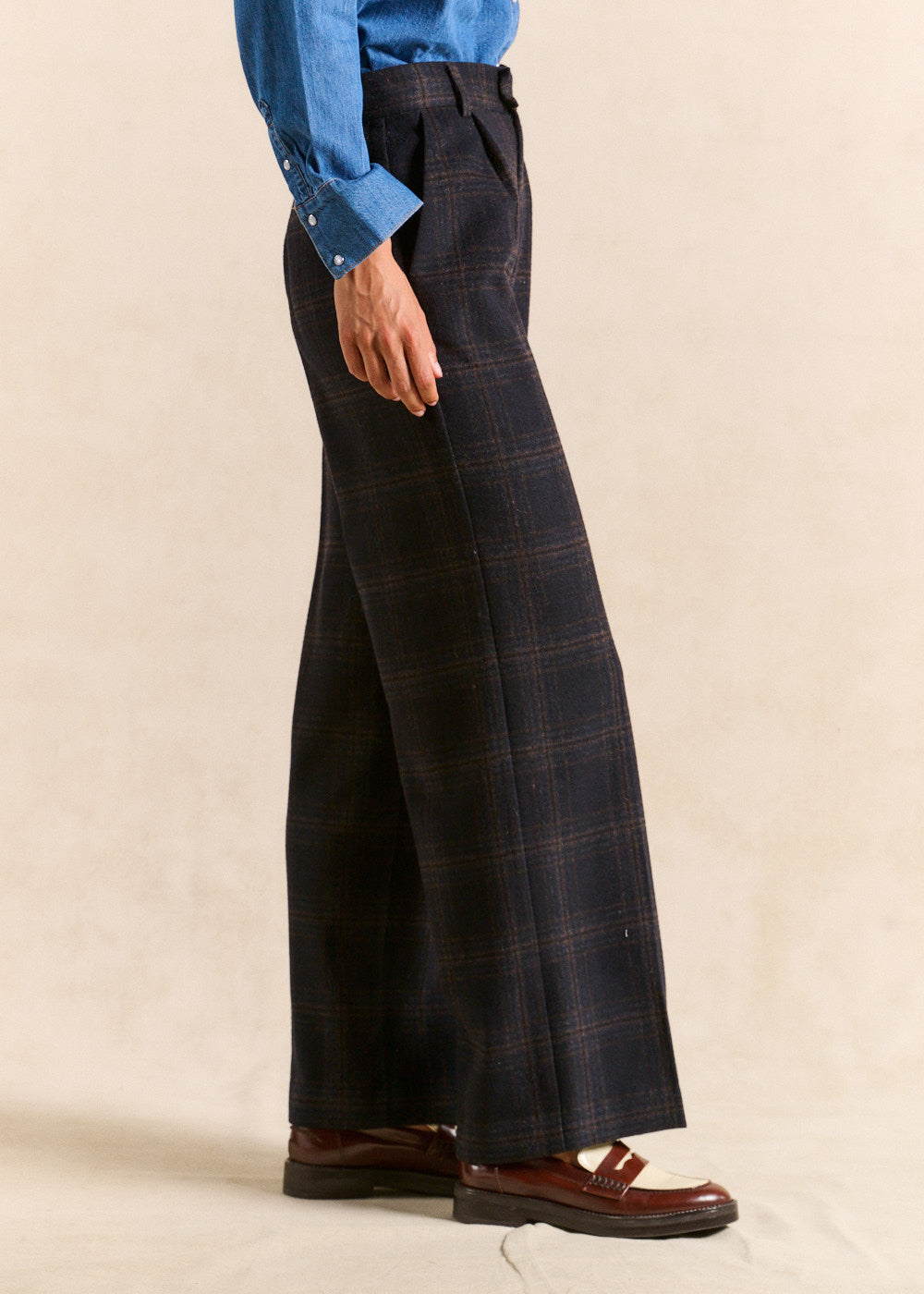 Pantalon large à carreaux taille haute - Sud Express - 5 - Sud Express