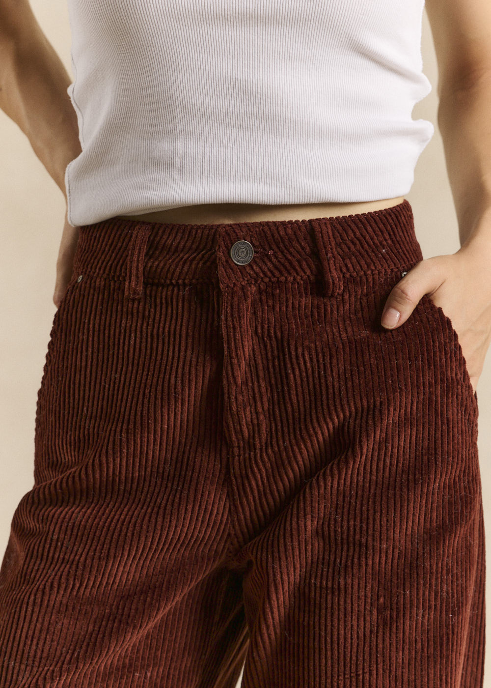 Pantalon large en velours de coton taille haute - Sud Express - 3 - Sud Express