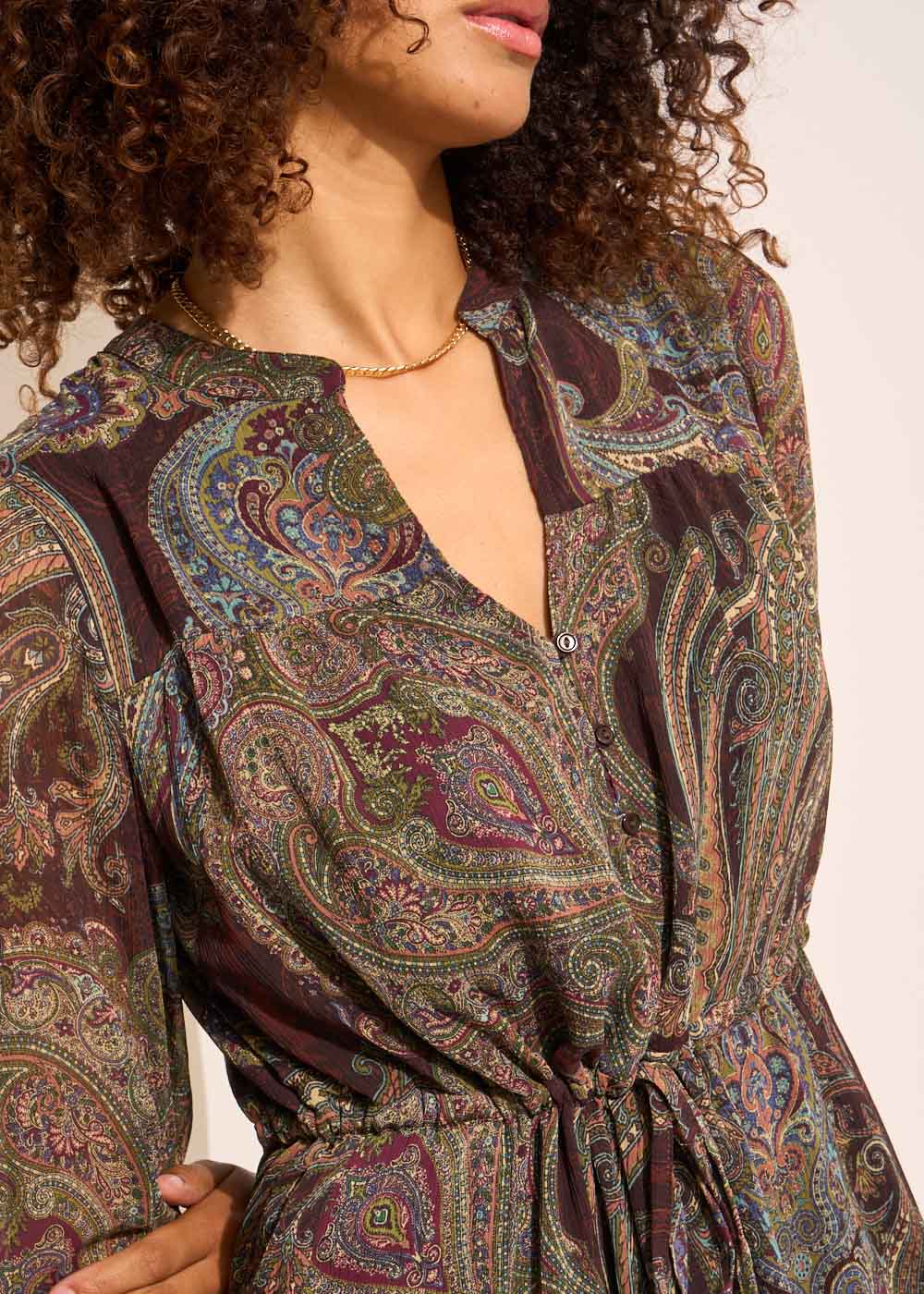 Robe longue à imprimé avec des manches longues bouffantes - Sud Express - 2 - Sud Express
