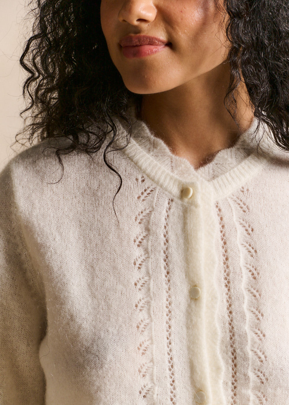 Gilet cardigan en mohair maille ajourée - Sud Express - 2 - Sud Express