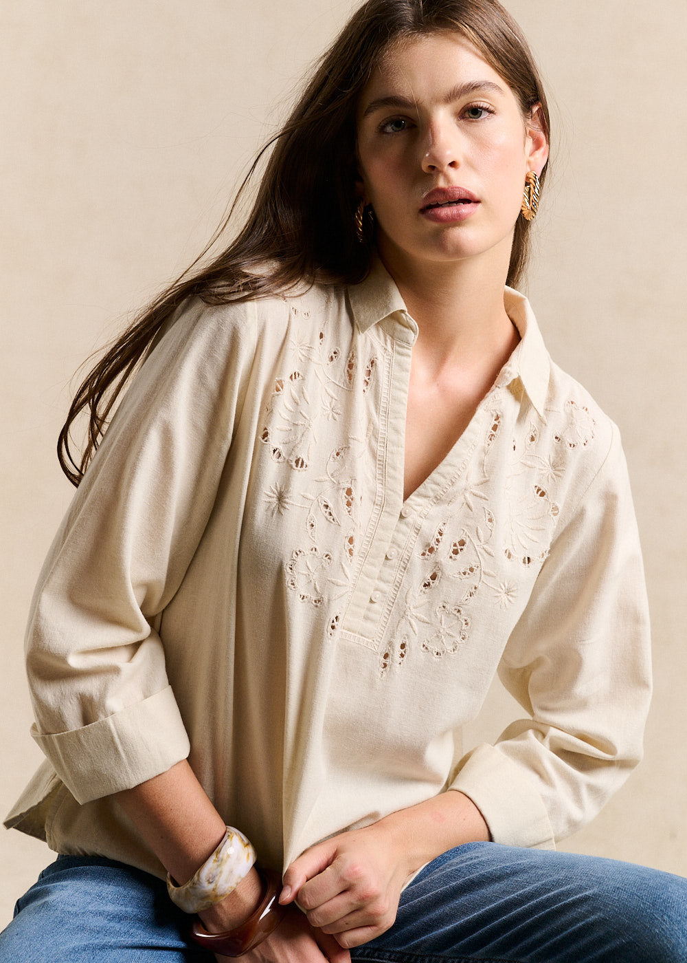TISANA Blouse brodée en lin et coton - 1 - Sud Express - Sud Express