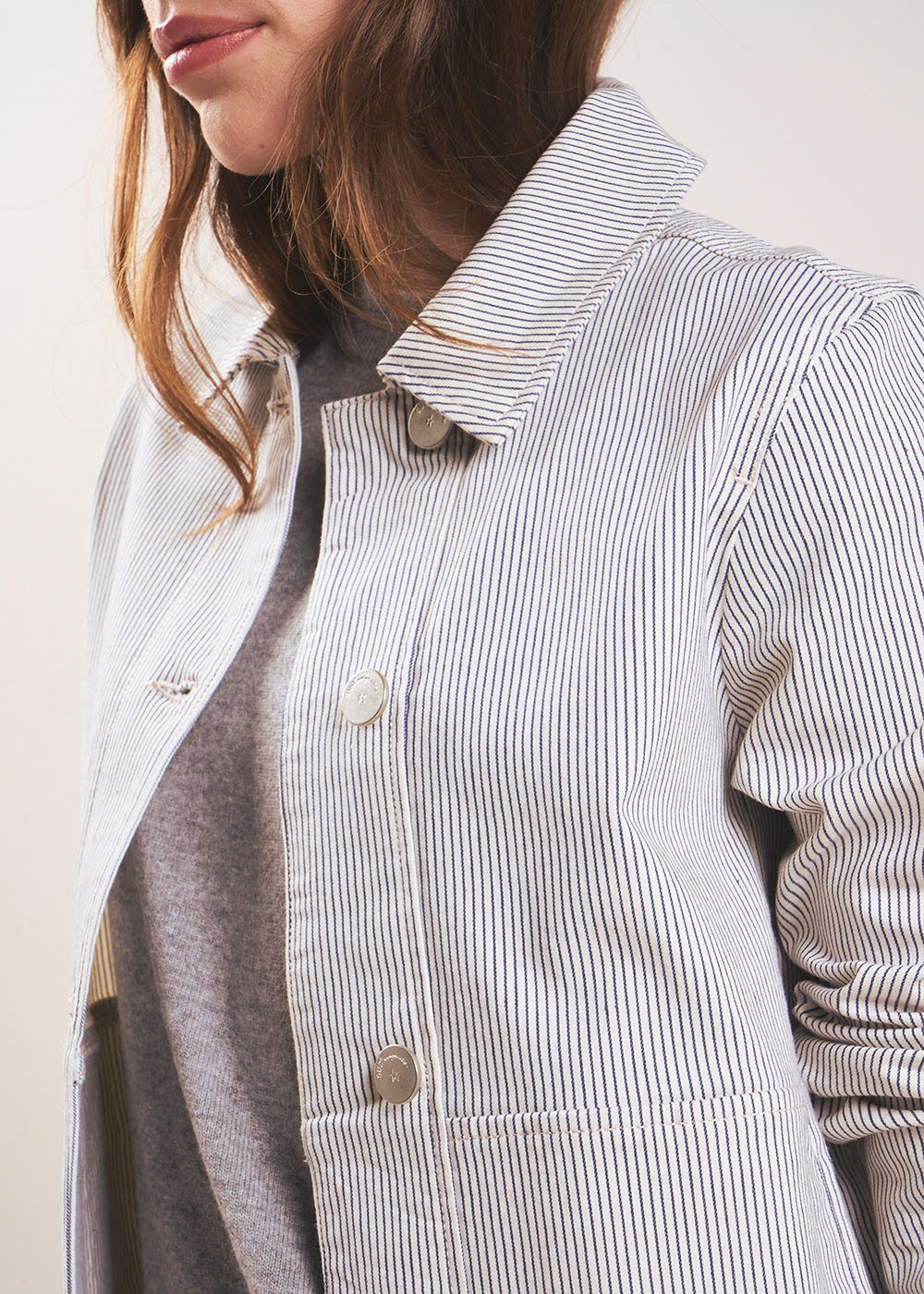 Blouson boxy rayé à col chemise - Sud Express - 2 - Sud Express