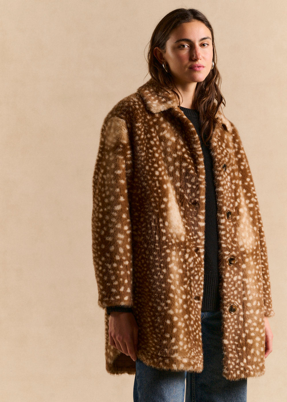 Faux fur jacket with deer print - Sud Express - 4 - Sud Express