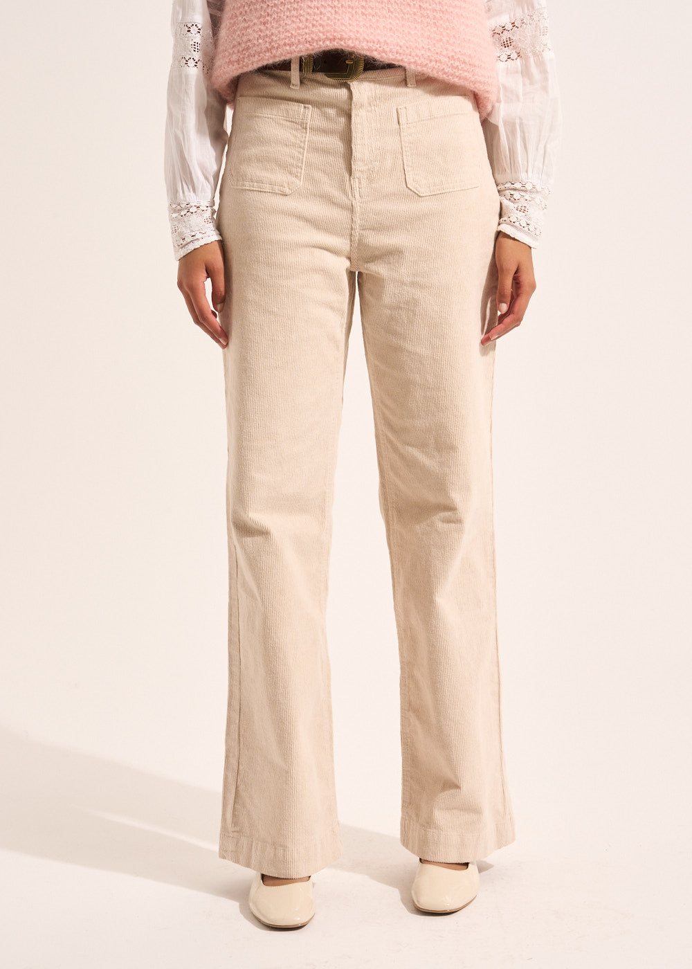 Pantalon large en velours de coton 700 raies taille haute - Sud Express - 2 - Sud Express