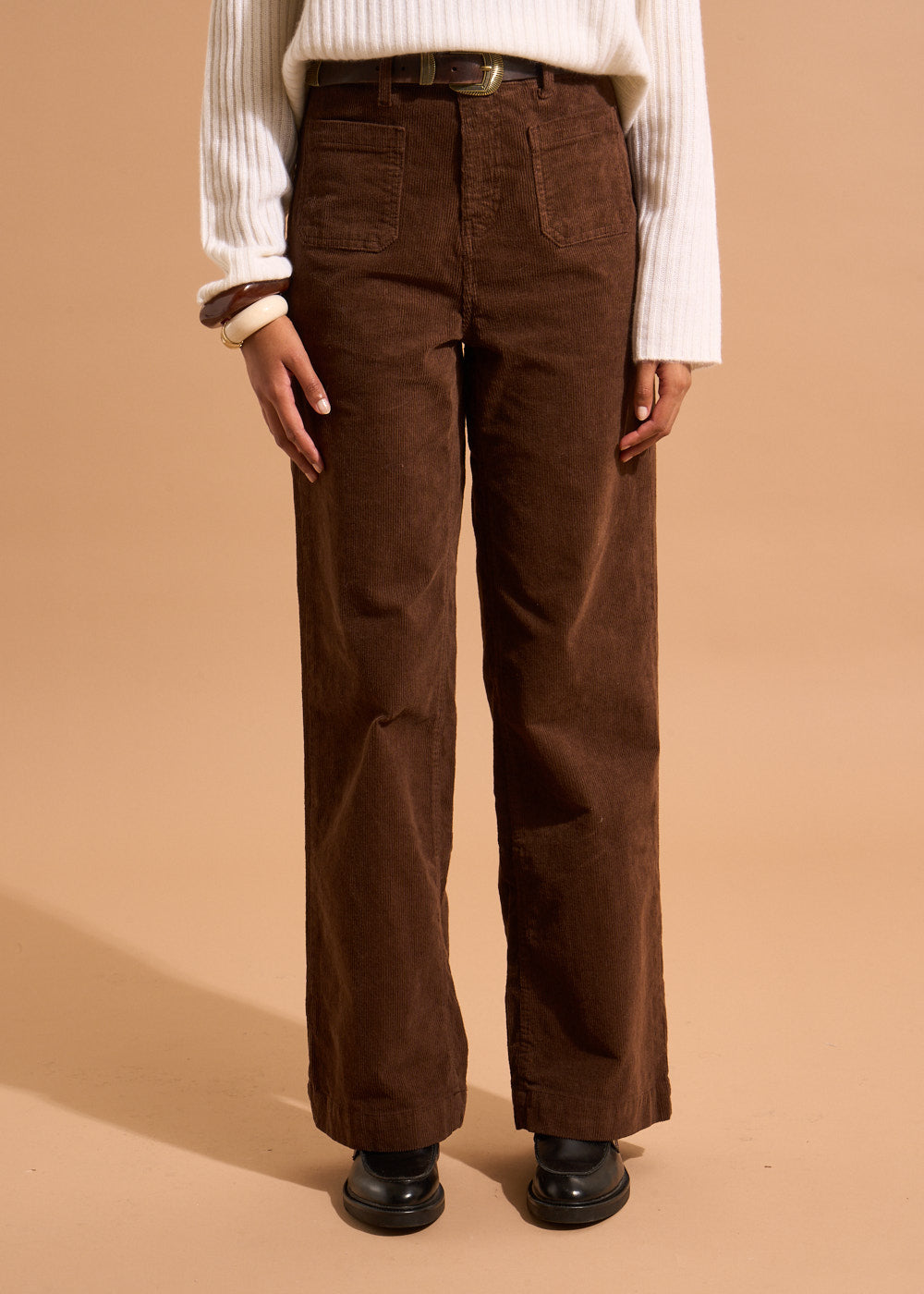 Pantalon large en velours de coton 700 raies taille haute - Sud Express - 2 - Sud Express