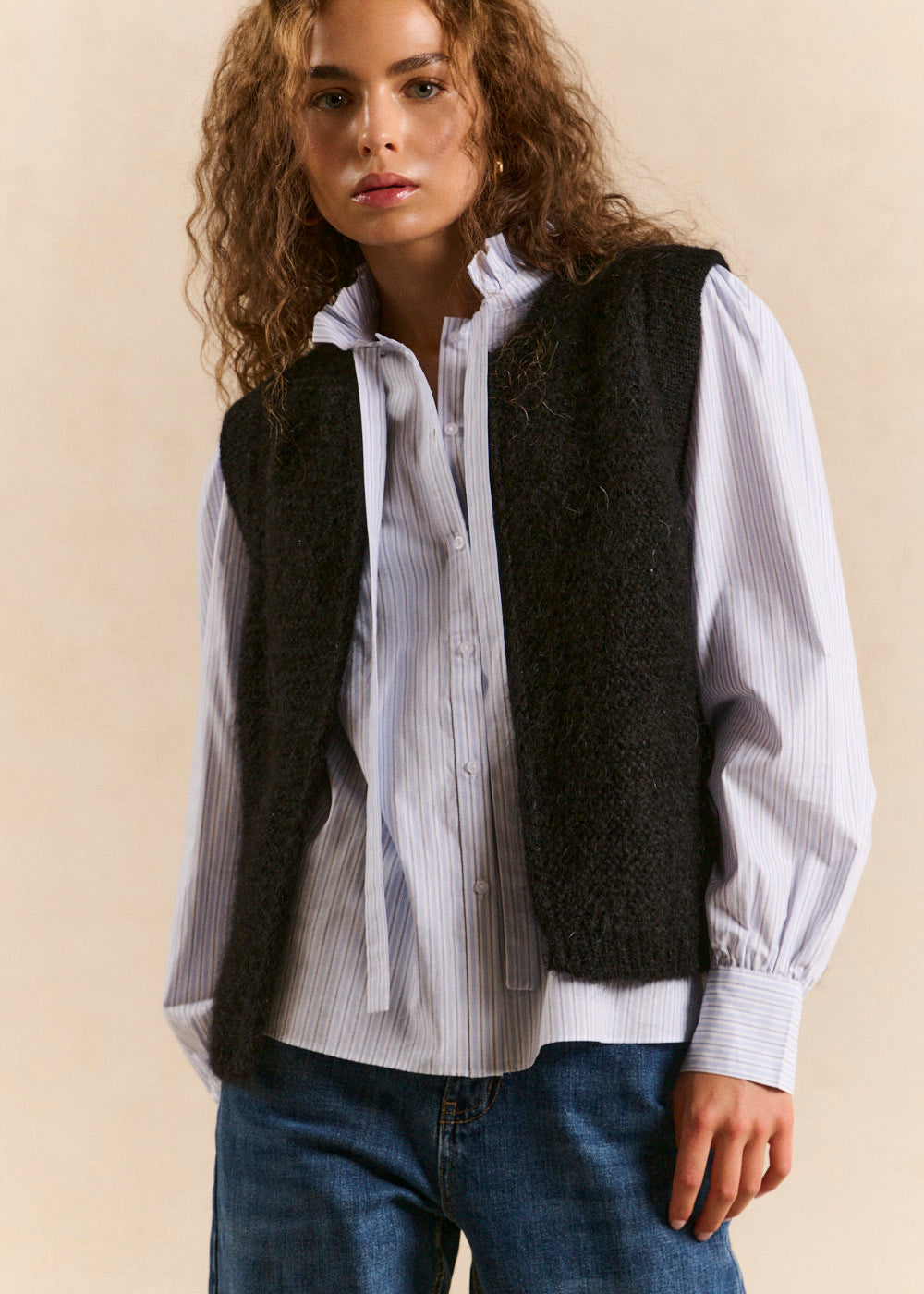 Gilet sans manches en mohair fils métallisés - Sud Express - 1 - Sud Express