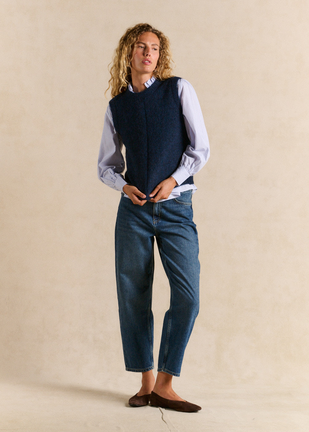 Pull sans manches en maille mohair coupe droite - Sud Express - 5 - Sud Express