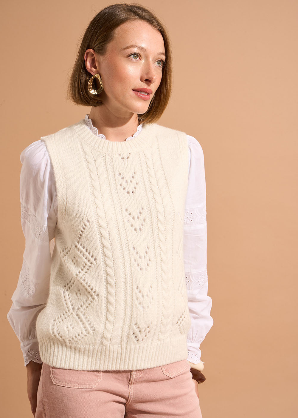 Pull sans manches à col rond et jeu de points - Sud Express - 1 - Sud Express