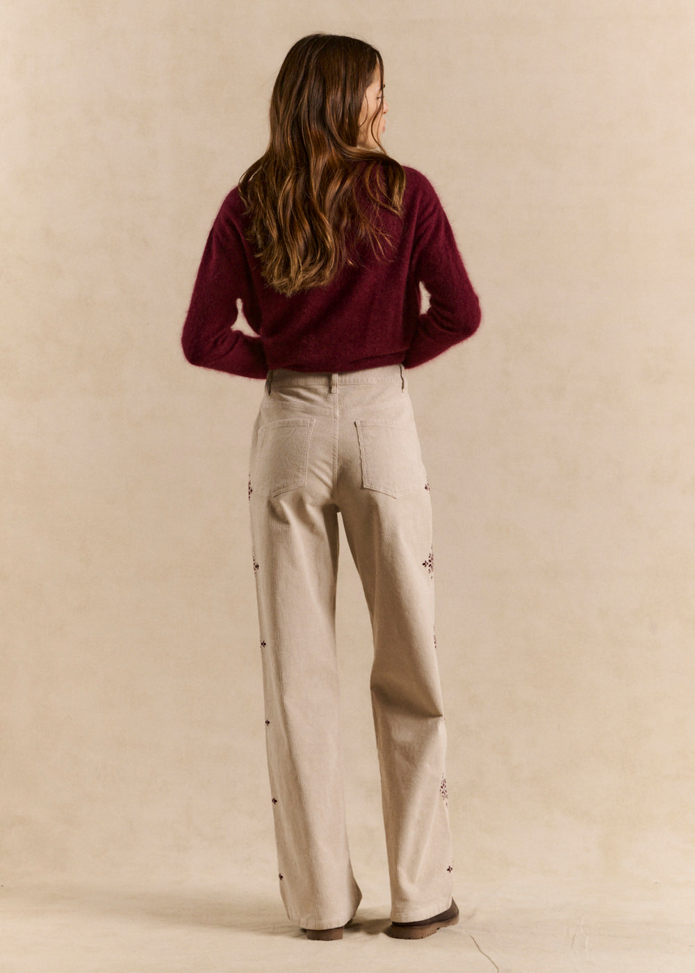Pantalon wide-leg en velours côtelé brodé - Sud Express - 5 - Sud Express