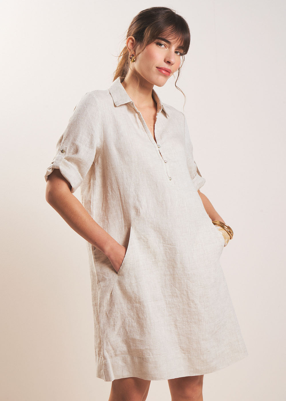 Robe courte en lin col chemisier - Sud Express - 5 - Sud Express
