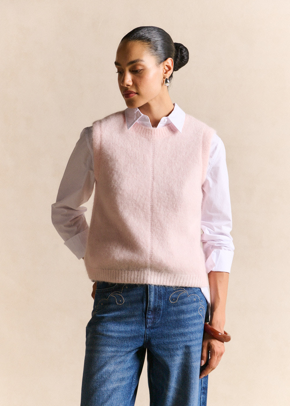 Pull sans manches en maille mohair coupe droite - Sud Express - 5 - Sud Express